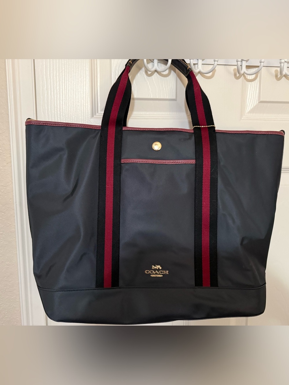Coach Nylon Tote with Red Striped Handles